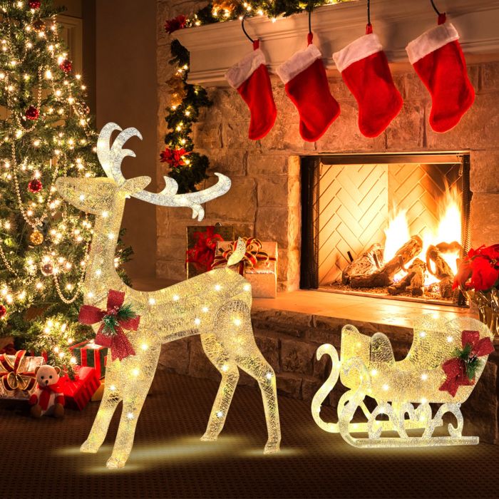 Pre-lit Outdoor Christmas Reindeer and Sleigh