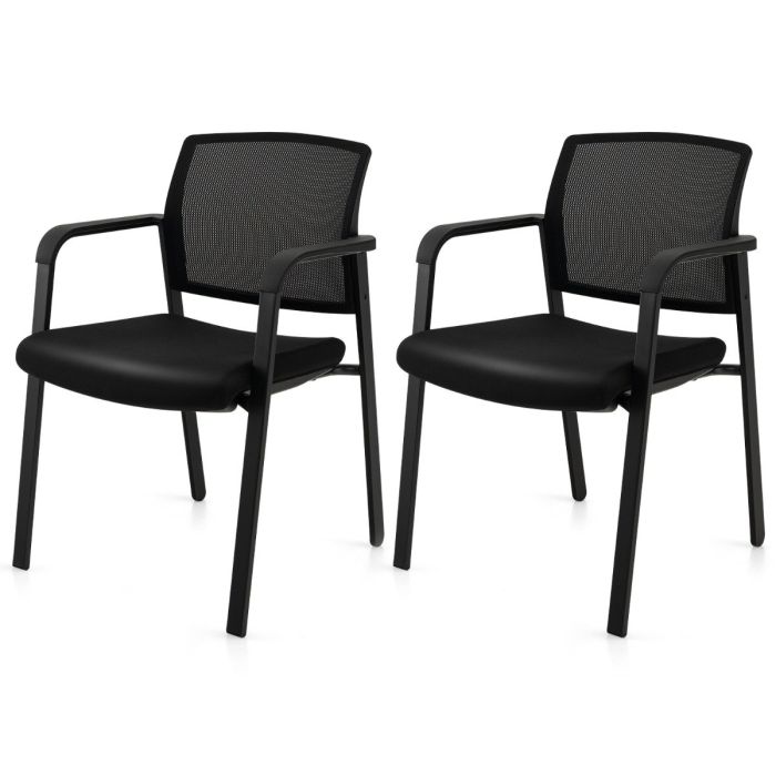 Office Chair - Waiting Room Chairs Set of 2 with Armrests Black 59cm
