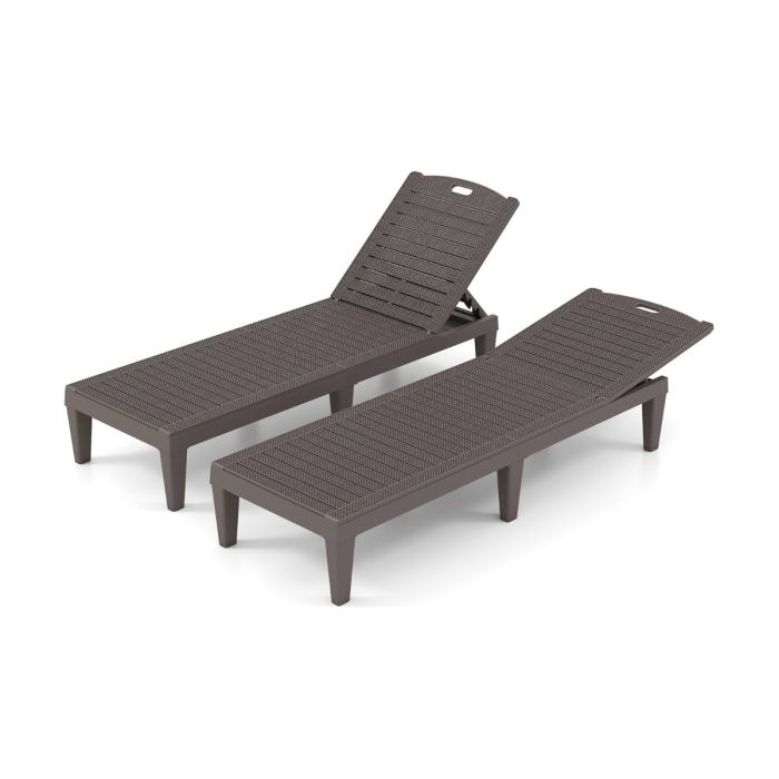 KELVORN Chaise Lounge Chairs Set of 2 with 5-Position Adjustable Backrests-Brown