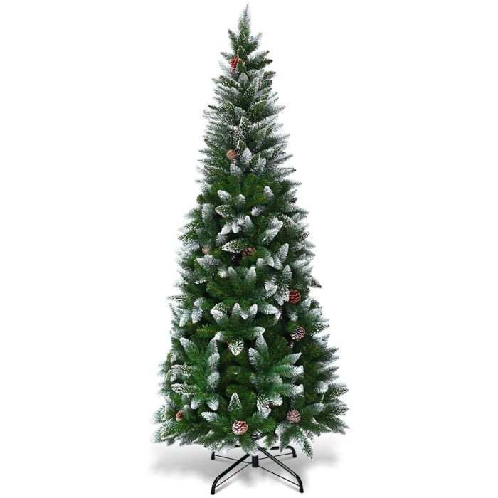 Snow-Flocked Pencil Christmas Tree with Pine Cones - 5ft