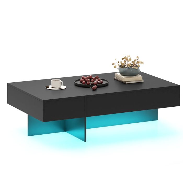 ZENTRO Coffee Table High-Gloss Accent Table with 3 Storage Drawers-Black