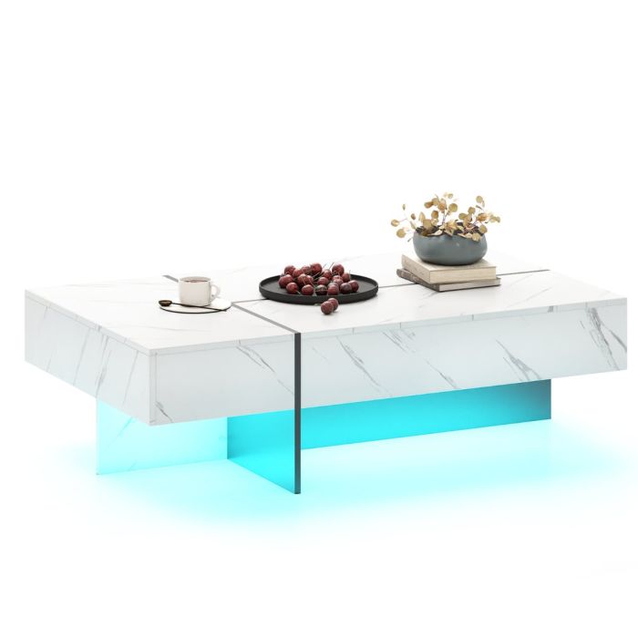 ZENTRO Coffee Table High-Gloss Accent Table with 3 Storage Drawers-White
