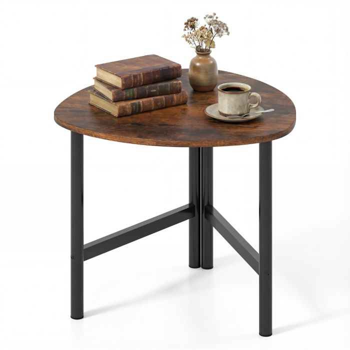 Triangle Coffee Table with Metal Legs-Rustic Brown
