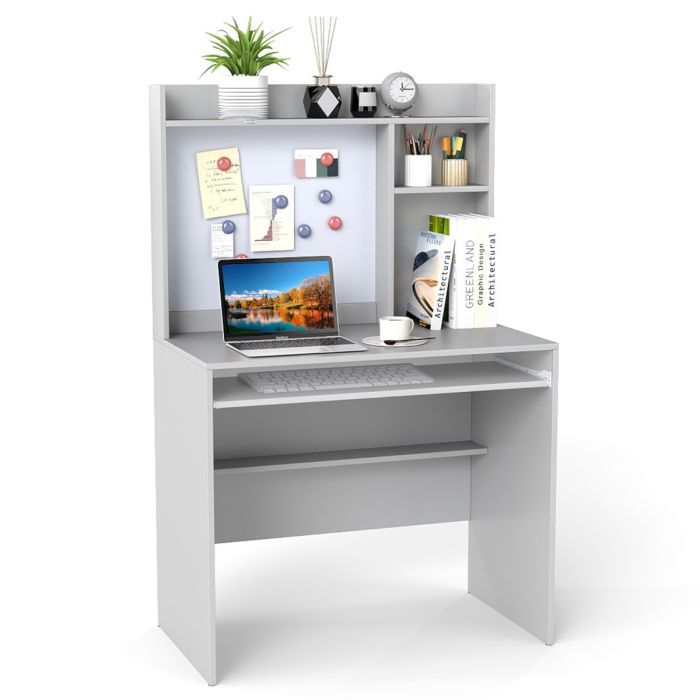 ARTY Computer Desk with Magnetic Bulletin Board and Keyboard Tray-Grey