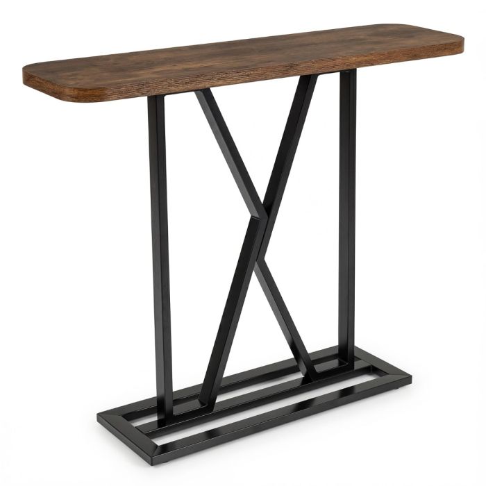 100cm Rectangular Console Table with Geometric Metal Frame-Rustic Brown