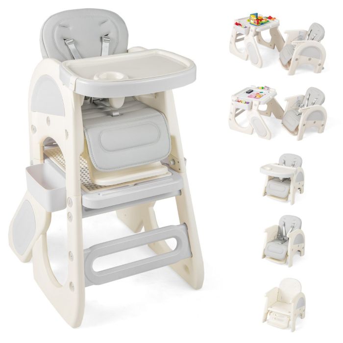 BRIMORIA Convertible Baby High Chair with Double-layer Tray and Adjustable Backrest-Grey