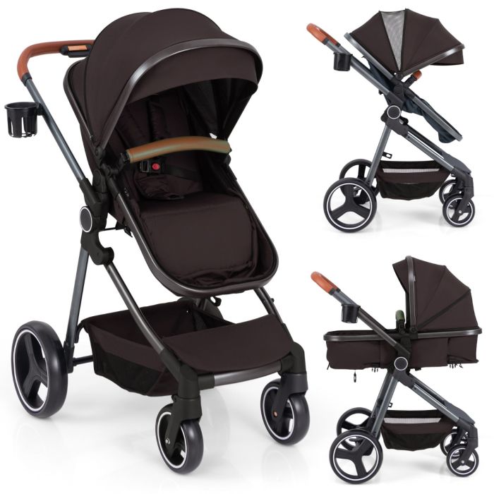 MODEN Convertible Baby Stroller with Footmuff and Extendable Canopy-Black