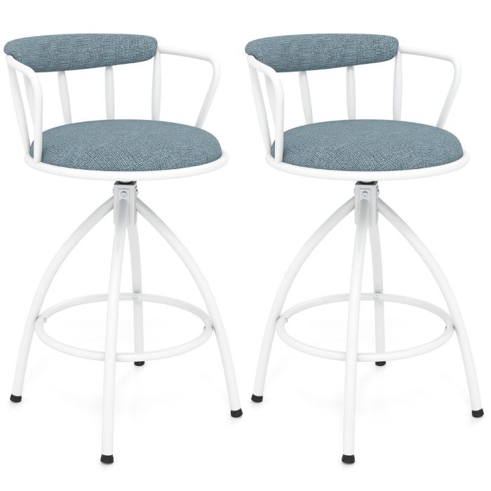 Set of 2 Swivel Bar Stools with Backrest-Blue