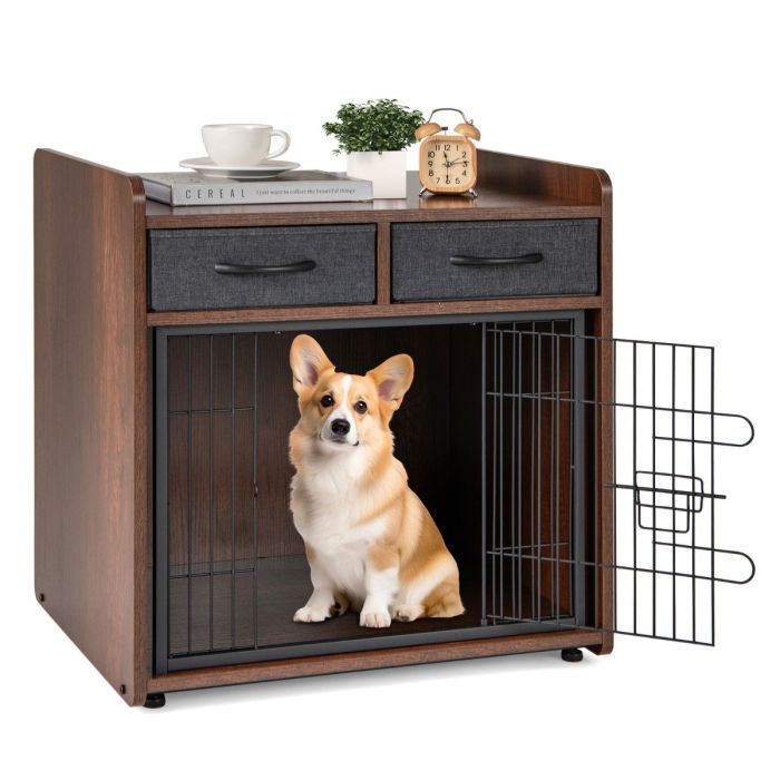 Dog Cage - Dog Crate Furniture with 2 Fabric Drawers and Lockable Door