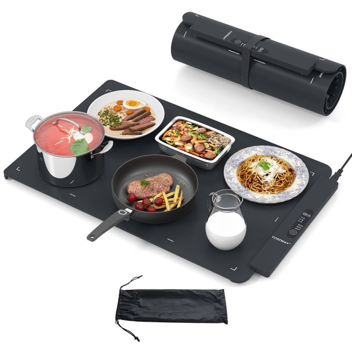 Electric Silicone Food Warming Mat with Fast Full Surface Heating-Black