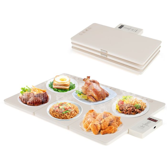 Electric Food Warming Tray Tray with Adjustable Temperature Control-Beige
