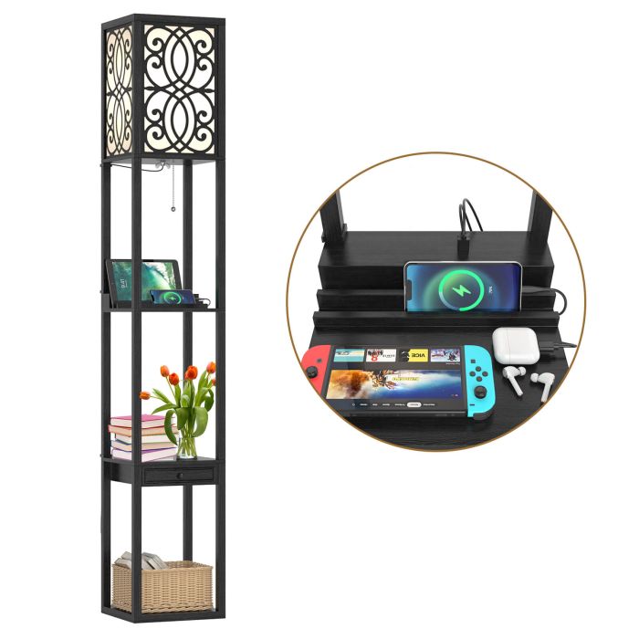 Floor Lamp - 3-Layers Free-standing Light with 2 USB Charging Ports and Storage Drawer