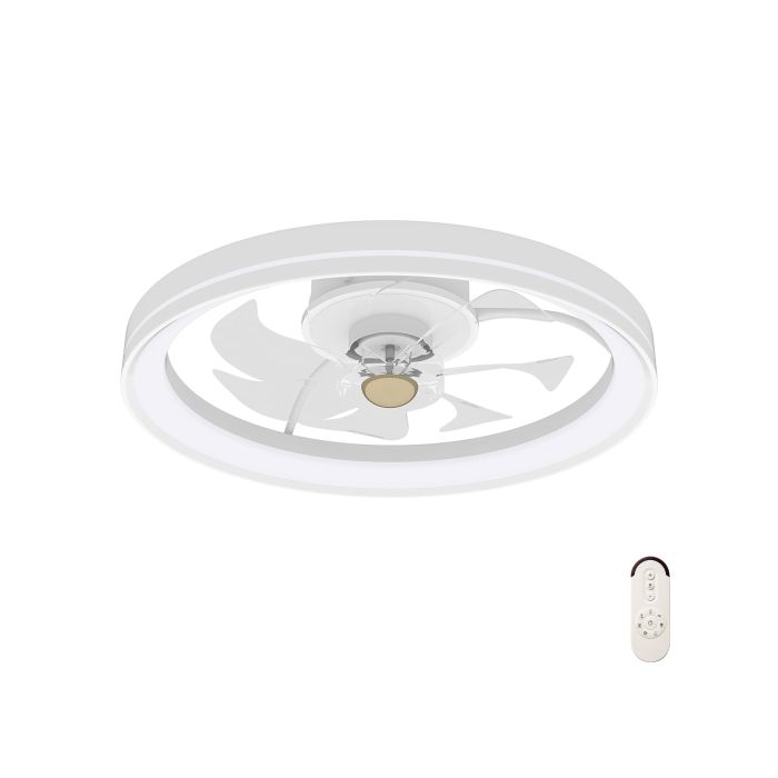 Low Profile Flush Mount Fan with Light for Bedroom-White