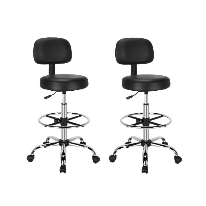 Ergonomic Drafting Chair Set of 2 with Backrest and Adjustable Footrest-Black