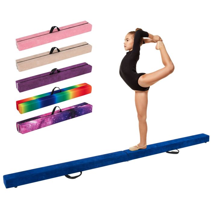 ARVETHOR 270CM Folding Balance Beam with Solid Wood Base and Anti-slip Bottom-Blue