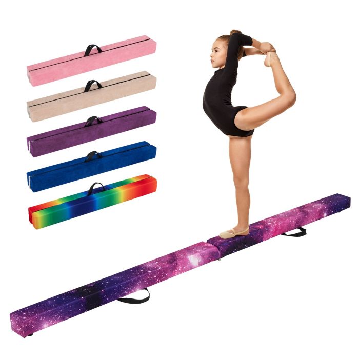 ARVETHOR 270CM Folding Balance Beam with Solid Wood Base and Anti-slip Bottom-Pink & Purple
