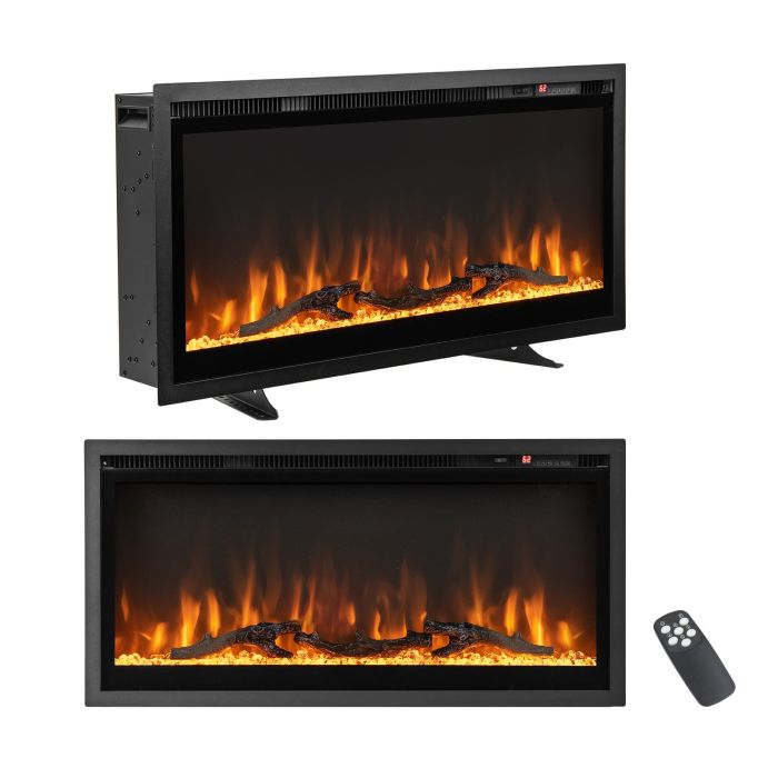 ARVYRN 36"/91cm Linear Electric Fireplace with Log and Crystal Decor and Remote Contro-91 cm