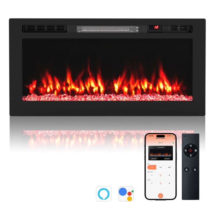 UZEN WiFi-Enabled Electric Fireplace Compatible with Alexa and Google Assistant-M