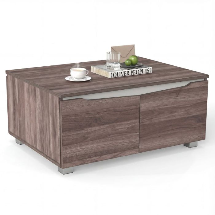 Farmhouse Coffee Table with Storage & 4 Doors-Brown