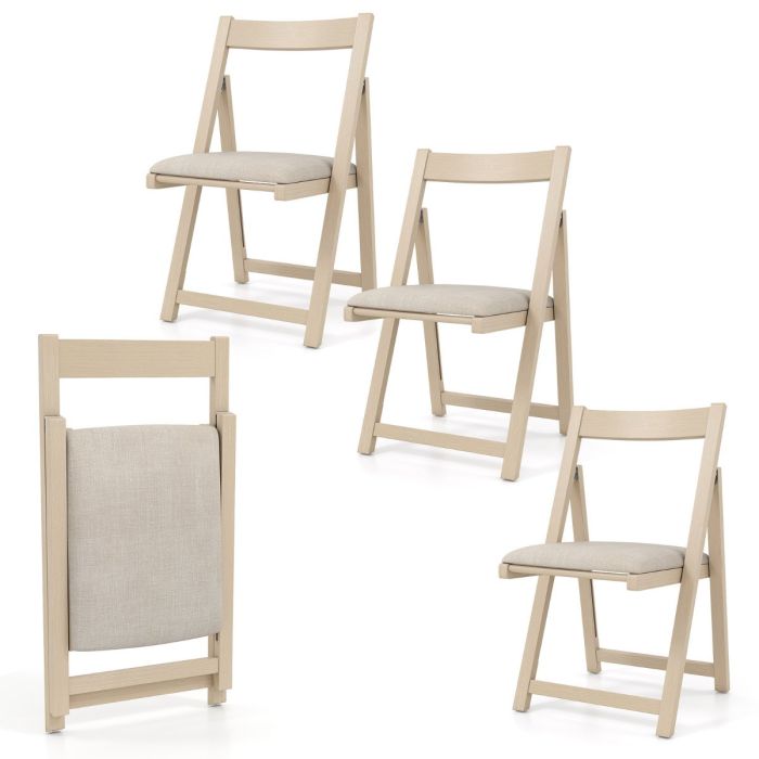 GRELLOW Foldable Dining Chair Set of 4 with Padded Seat and Curved Backrest-Beige