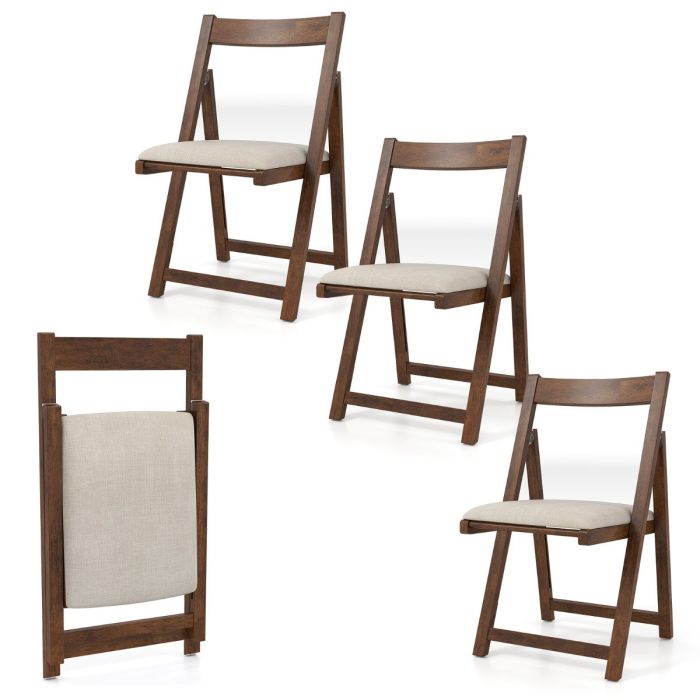 GRELLOW Foldable Dining Chair Set of 4 with Padded Seat and Curved Backrest-Walnut