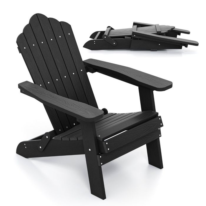 KELMORREN Folding Adirondack Chair with Wide Armrests and Inclined Backrest-Black