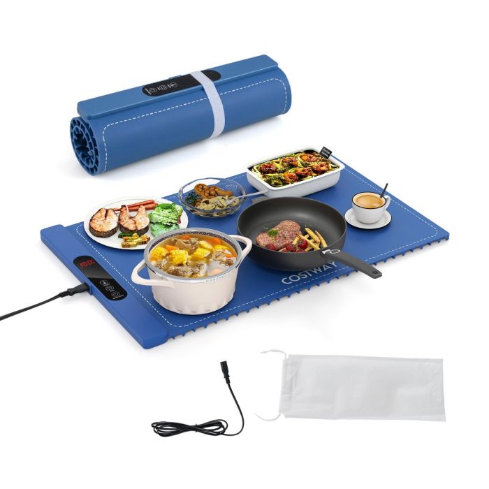 ARLEMORE Food Warming Mat Rollable and Portable Electric Warming Tray with Fasting Heating-Blue
