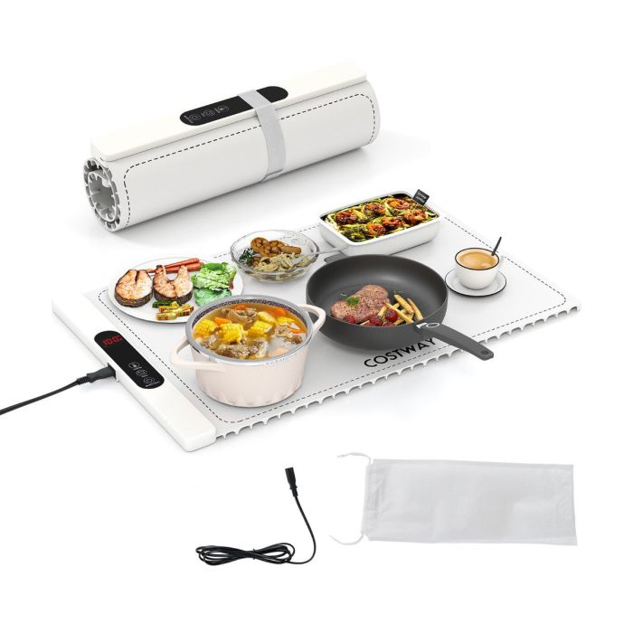 ARLEMORE Food Warming Mat Rollable and Portable Electric Warming Tray with Fasting Heating-White
