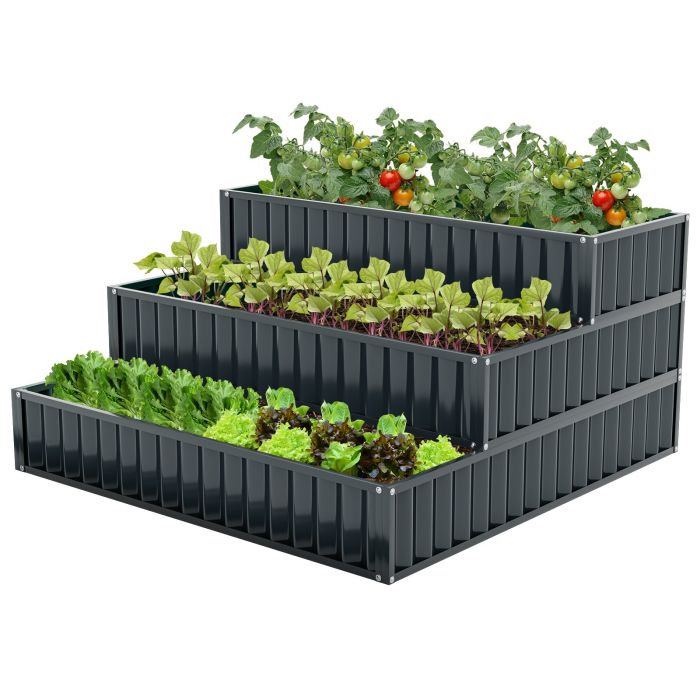 3-Tier Raised Garden Bed with Open ended Base for Vegetable Fruit Flower Herb-Black