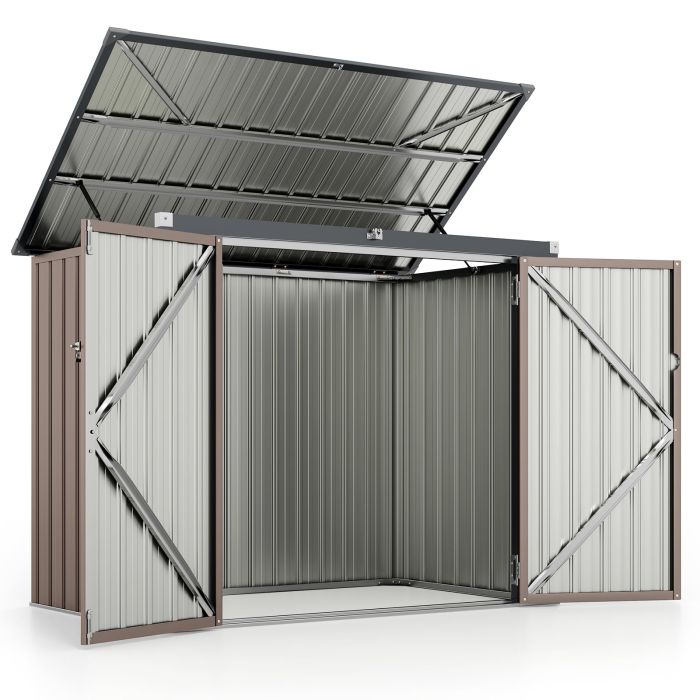 Outdoor Trash Can Storage Shed with Double Openings-Dark Grey