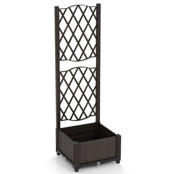Raised Garden Bed with Trellis and Self-Watering System-Brown