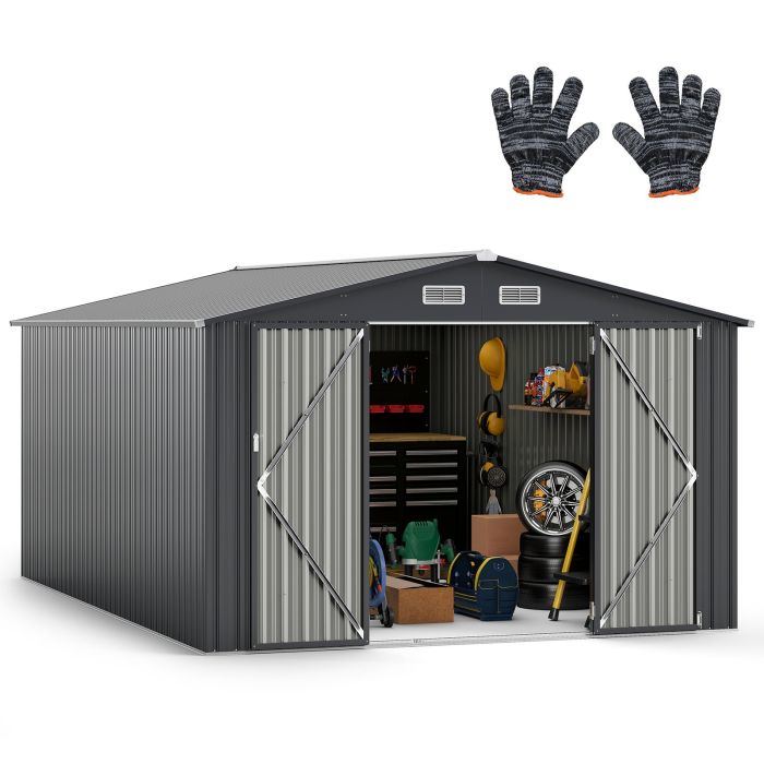 ZONEVA 426 cm x 300 cm Outdoor Storage Shed Large Garden Tool House-Dark Grey