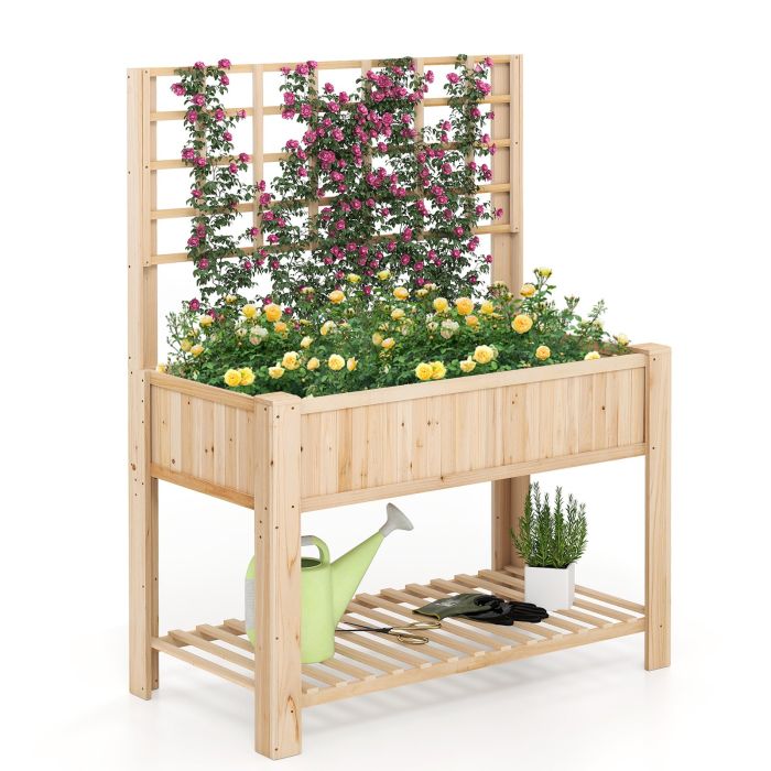 MOAR Raised Garden Bed with Trellis Wooden Elevated Planter Box with Legs-Natural