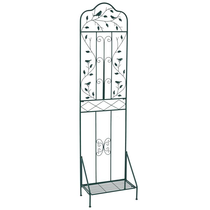 NORVA Garden Trellis with Foldable Shelf and Anti-Tipping Device-Dark Green-1 Pack