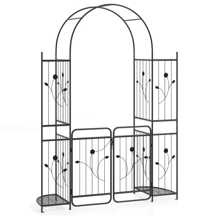 220cm Tall Garden Arch with Lockable Gate and Heavy-duty Metal Arbor
