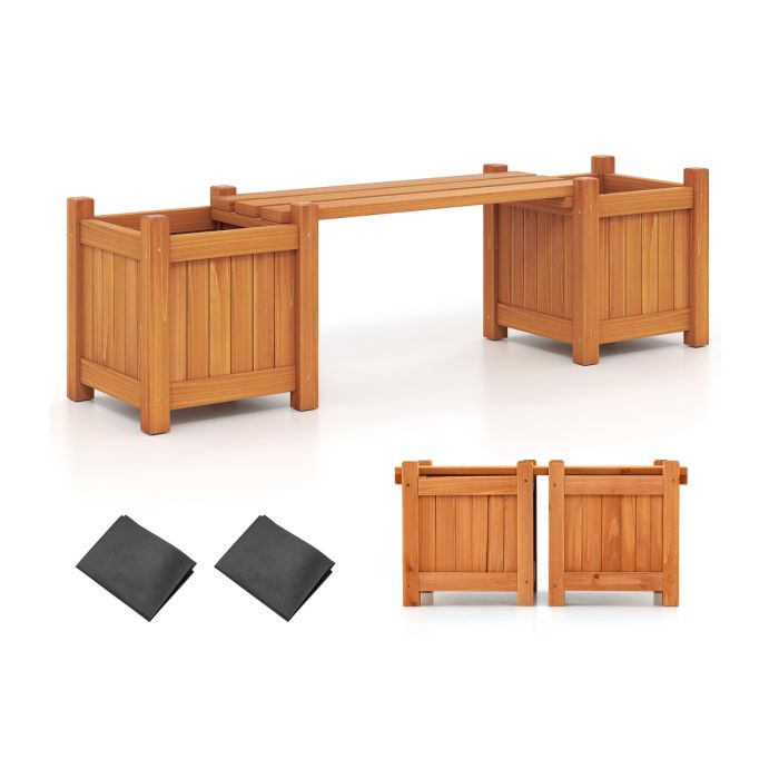 3-in-1 Outdoor Planter Box with Bench 2-Person Outdoor Bench-Orange