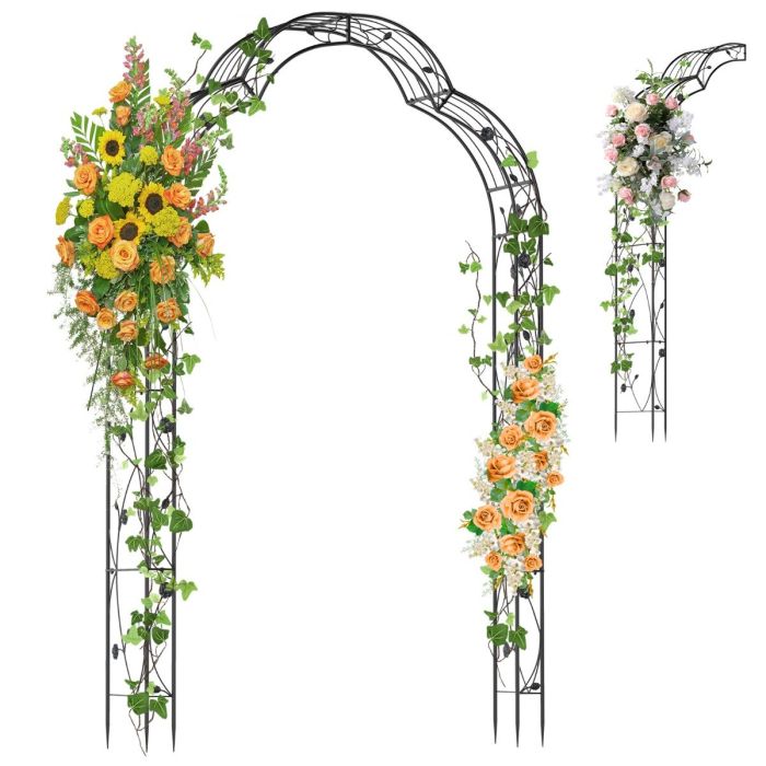 Garden Arch Arbor Trellis 2 Half Arches Metal Arbour Archway-Black