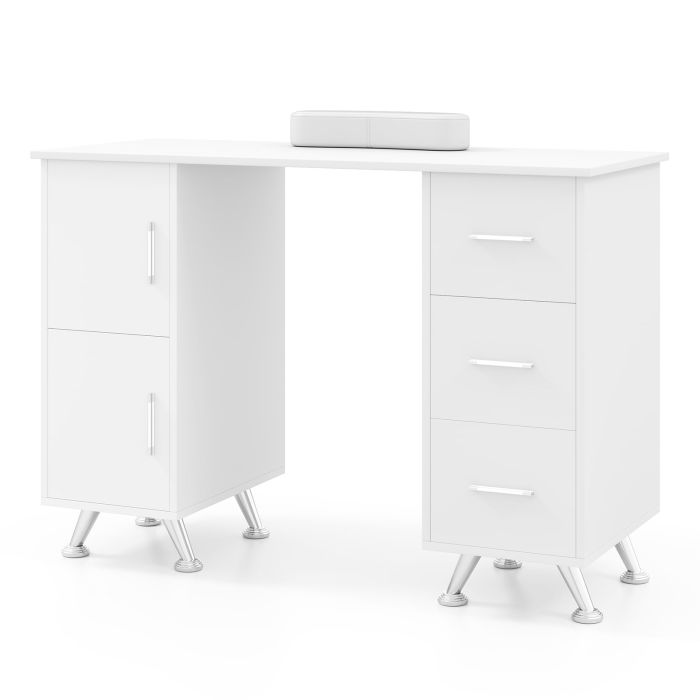 BRENDRIX Manicure Table with 8 Metal Legs and Wrist Pad-White