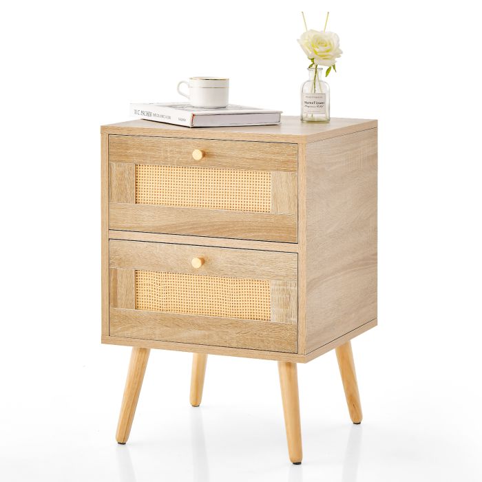 Bedside Table - BOHO Nightstand Natural 40cm