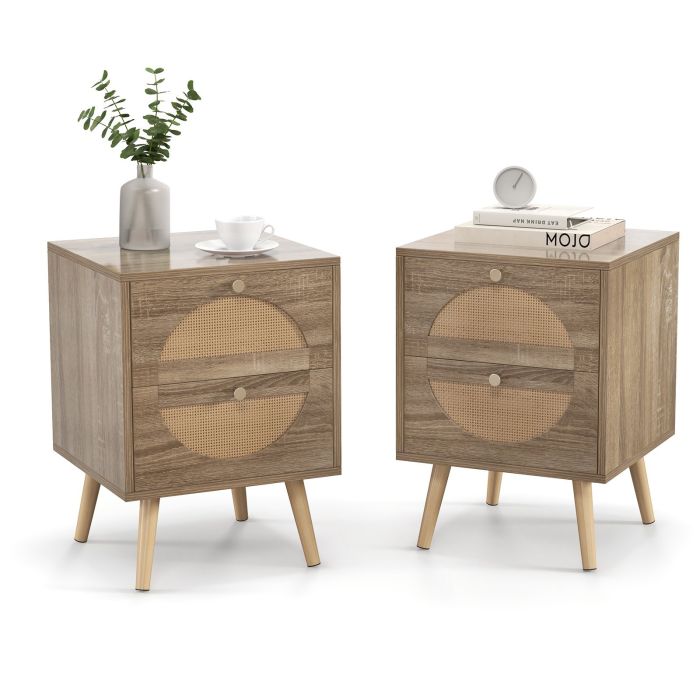 Bedside Table - CHICAGO Set of 2 Nightstand Natural 40cm