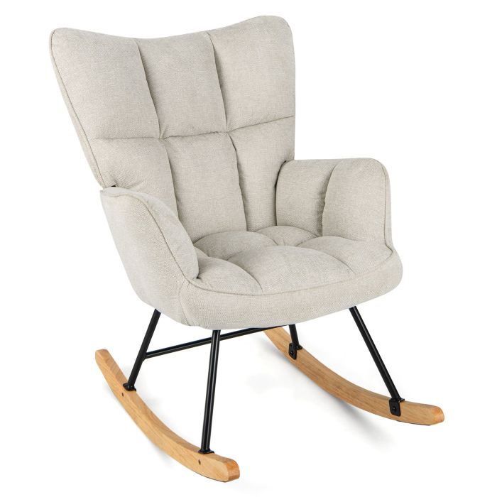 Armchair - Linen Nursery Rocking Chair Modern Rocking Accent Chair with High Backrest-Beige