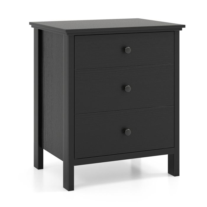 XOXOLU Nightstand with 3 Drawer for Bedroom Compact Storage Chest-Black