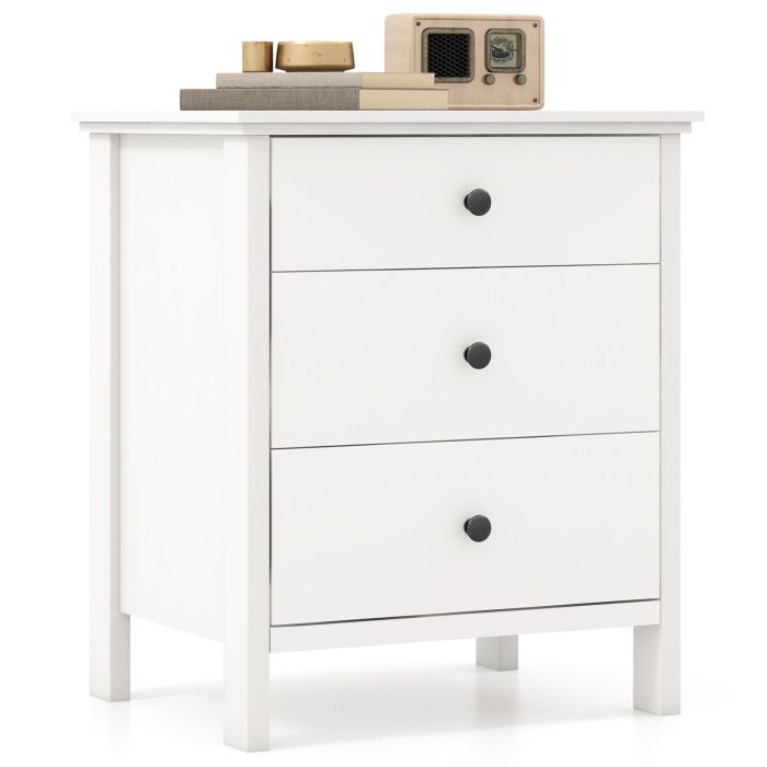 XOXOLU Nightstand with 3 Drawer for Bedroom Compact Storage Chest-White
