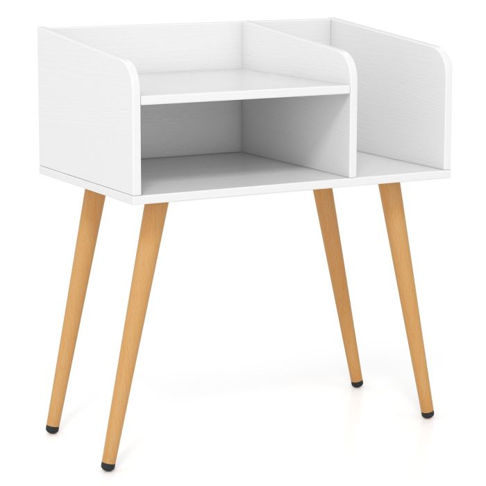 DAZE 2-Tier Mid Century Modern Nightstand with Open Shelves-White