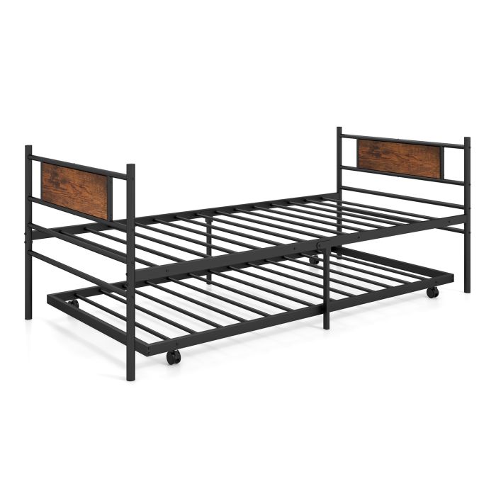 Single Bed - STUART 3ft Day Bed with Pull out Trundle with Wheels Rustic Brown