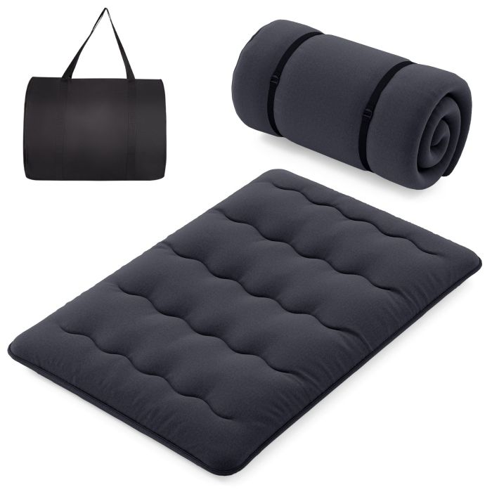Double Mattress - Japanese Floor Mattress with Washable Cover and Carry Bag-Black
