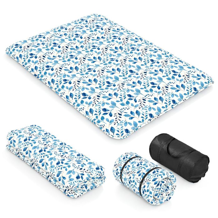 COREAR Japanese Floor Mattress with Washable Cover and Carry Bag-Blue and White-Compact Double
