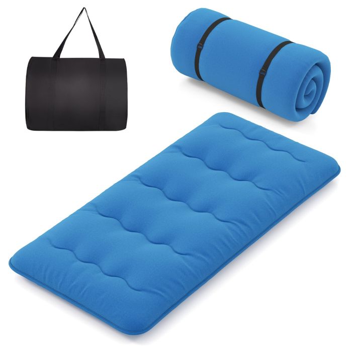 COREAR Japanese Floor Mattress with Washable Cover and Carry Bag-Blue-Compact Double