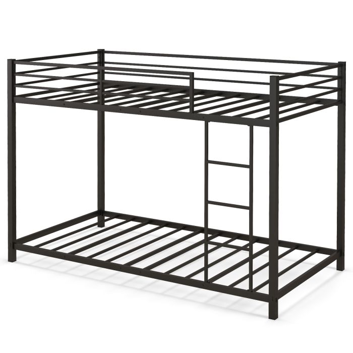 IVARO Single Bunk Bed with Ladder & Guardrails-Black