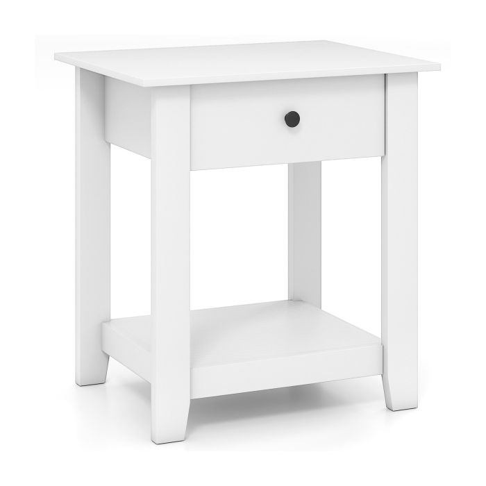 VIRIRA Nightstand with Drawer 3-Tier Modern Bedside Table with Open Shelf-White